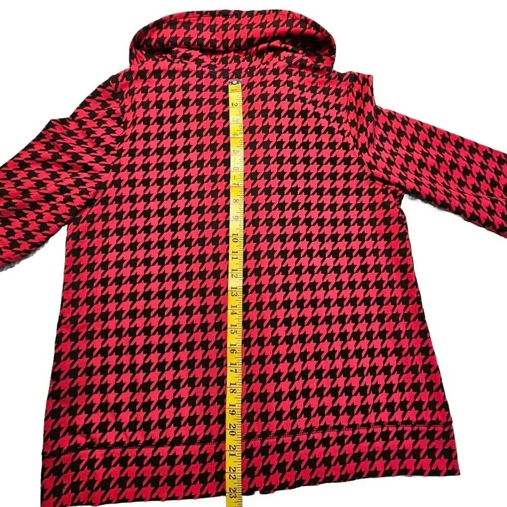 Kim Rogers Womens Red Houndstooth Stretch Jersey Zip Jacket Size Small